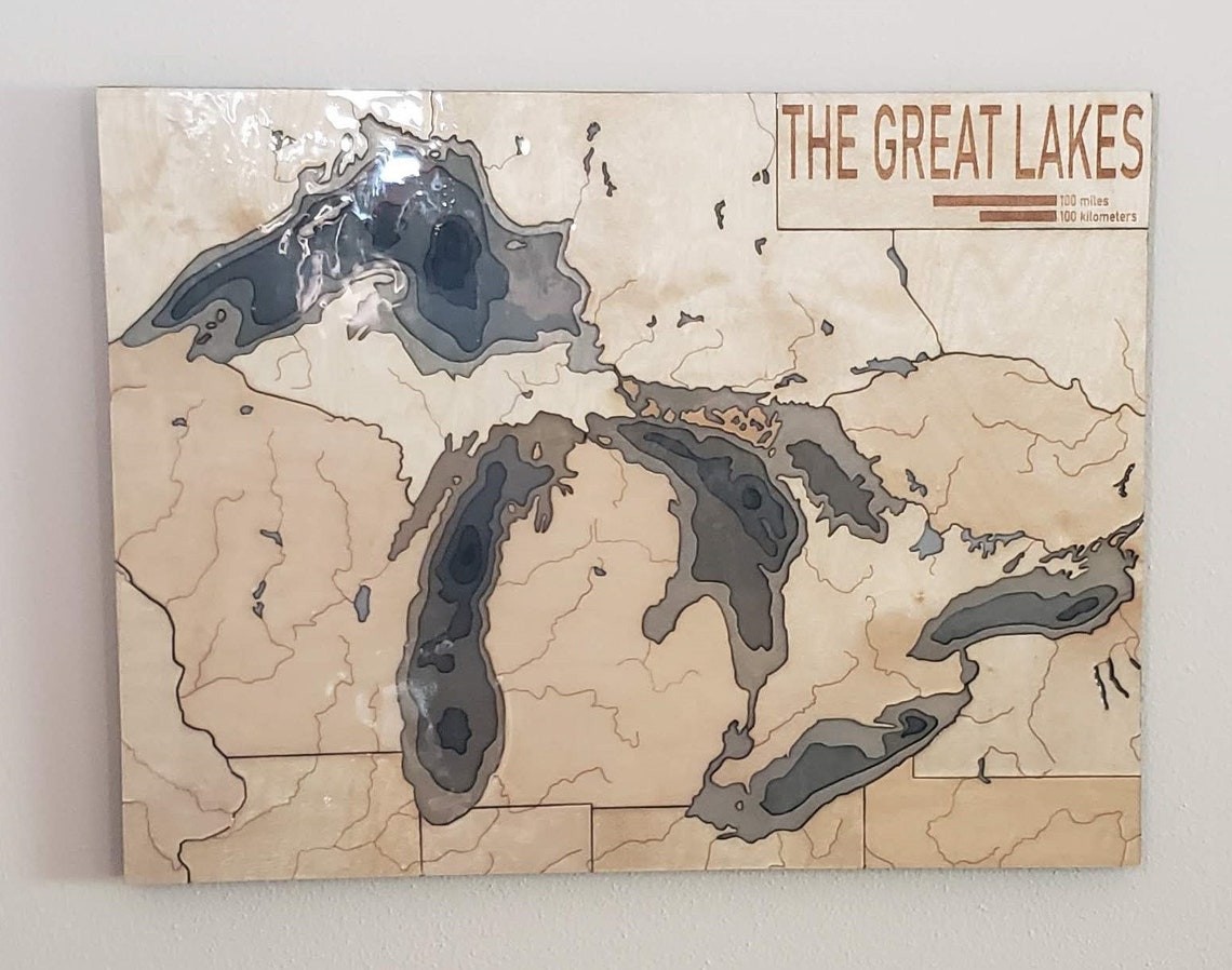 Great Lakes Wood Topographic Map | Etsy