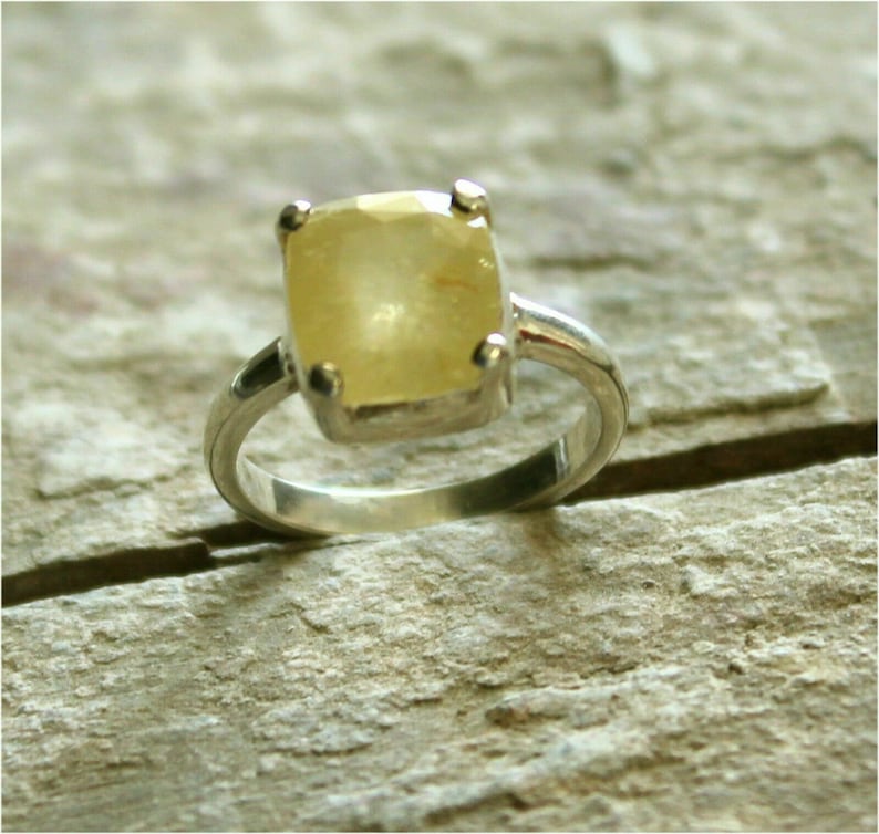 Genuine Natural Certified Yellow Sapphire Prong Setting 925 Sterling Silver Fine Ring Jewelry