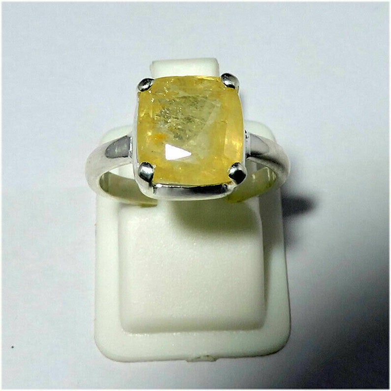 Genuine Natural Certified Yellow Sapphire Prong Setting 925 Sterling Silver Fine Ring Jewelry