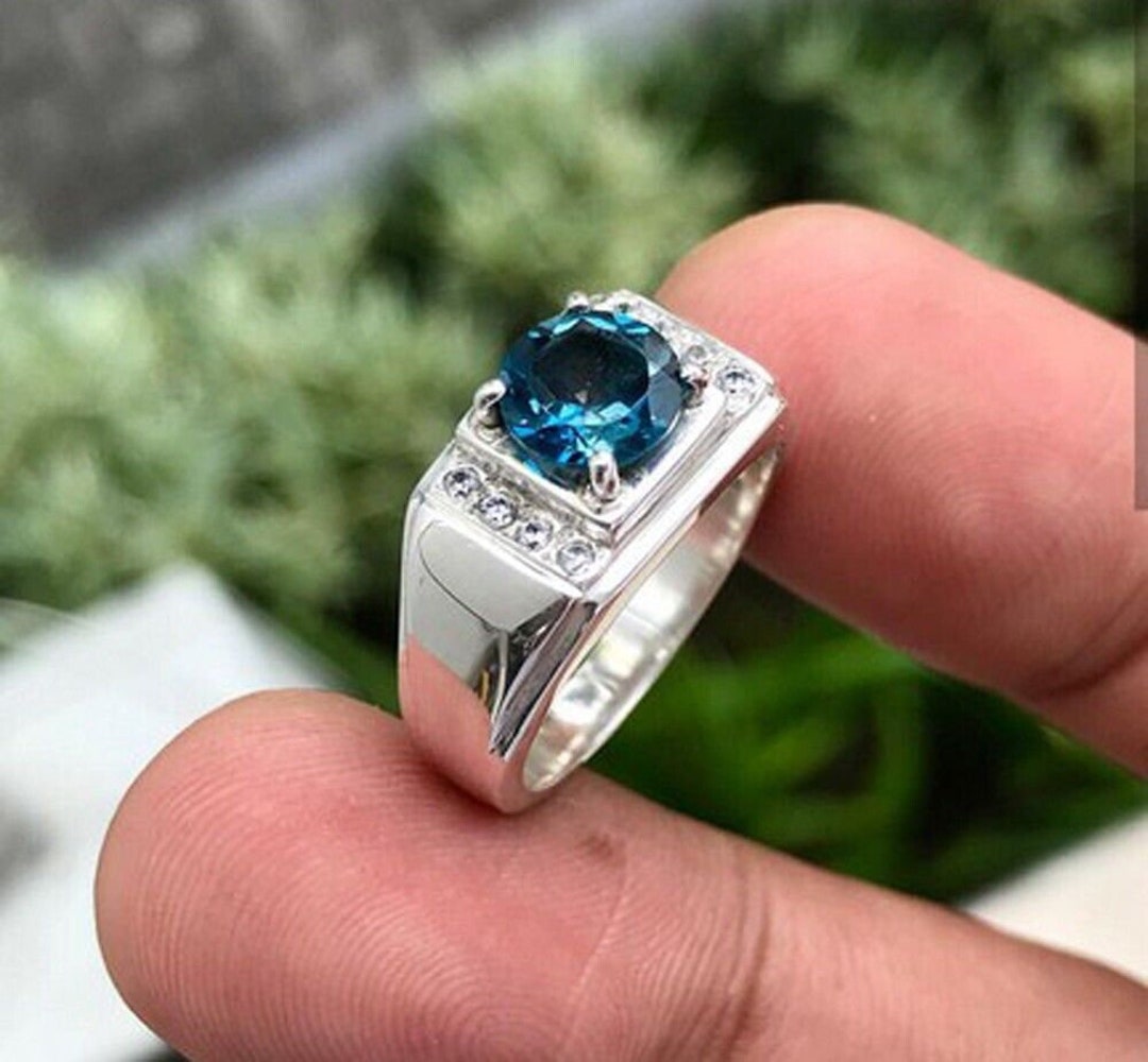 14K White Gold Three Stone Blue Topaz and Diamond Halo Ring | Shop 14k  White Gold Lusso Color Rings | Gabriel & Co