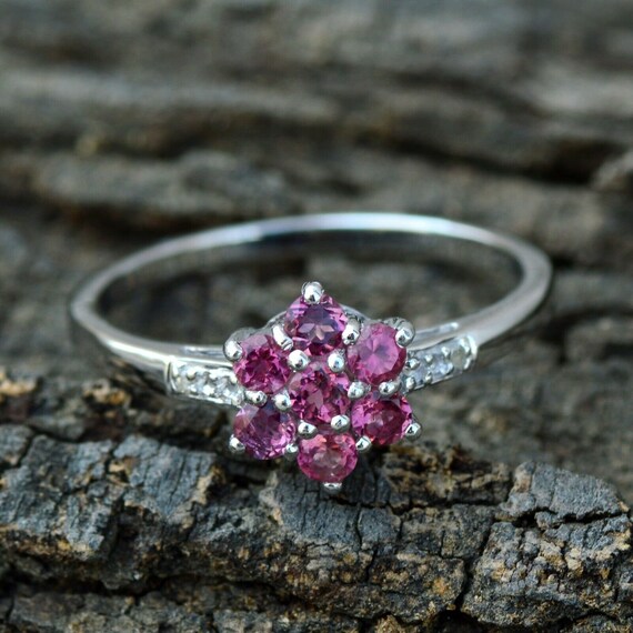 Natural Pink Tourmaline Ring Solid 925 Silver Promise Ring Daily
