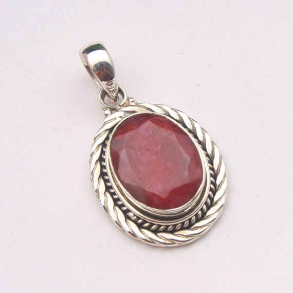 Sterling Silver Engravable Lock Necklace with Gemstone and Ruby