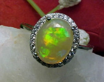 925 Sterling Silver Ethiopian Opal Stone Cluster Ring /Handmade Certified Fire Opal Promise Ring For Beloved