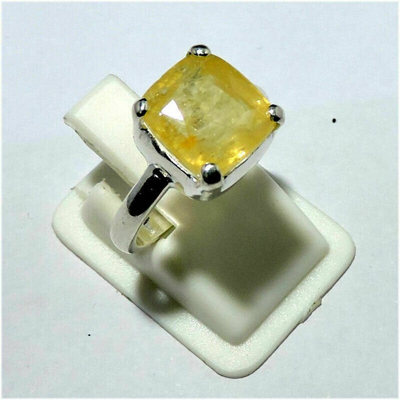 Genuine Natural Certified Yellow Sapphire Prong Setting 925 Sterling Silver Fine Ring Jewelry