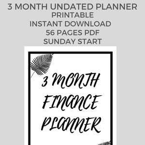 Planificador financiero sin fecha de 3 meses. PDF. Imprimible. Descarga instantánea. 56 páginas en total. Inicio del domingo