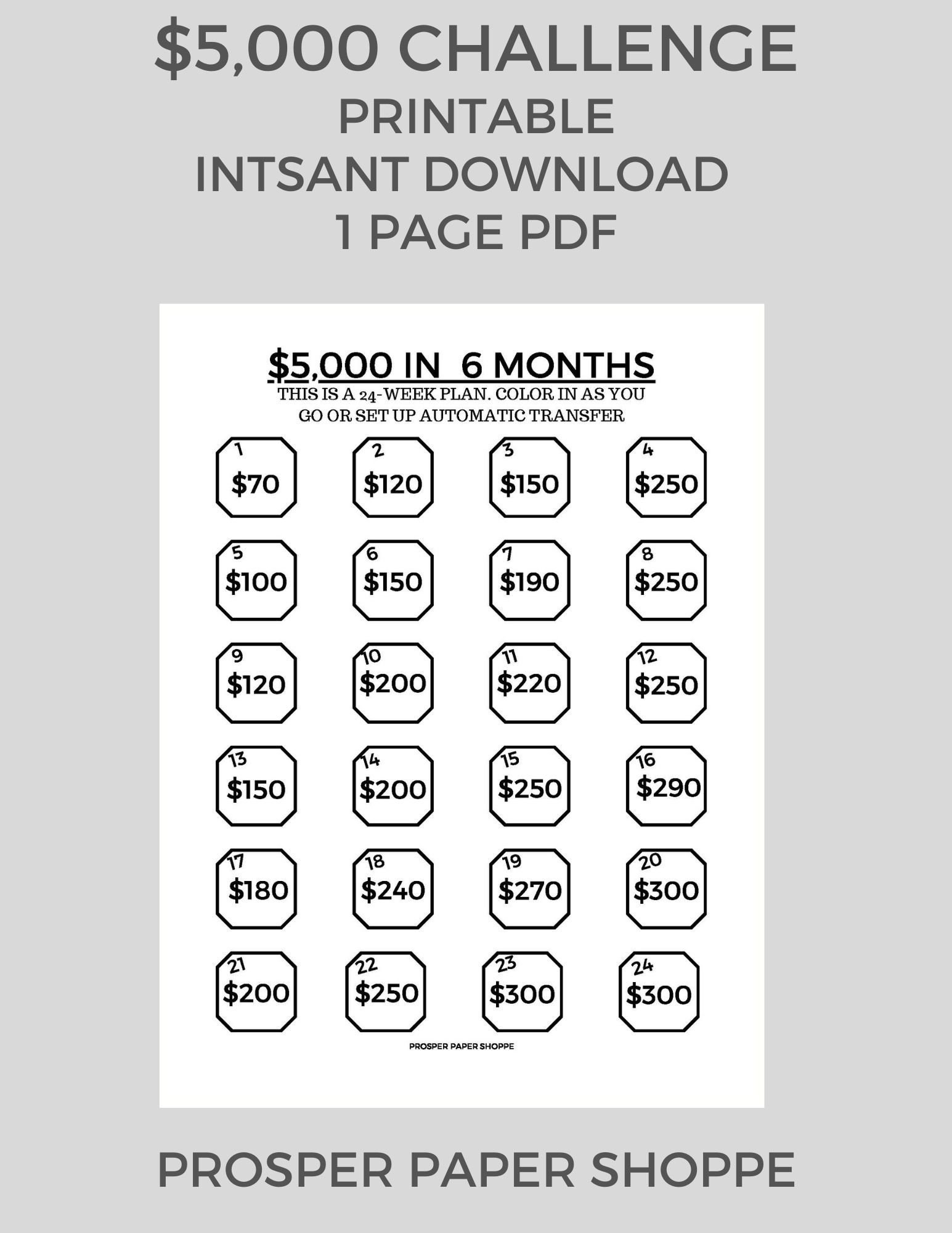 5000 In 6 Months Savings Challenge Pdf Instant Download - Etsy