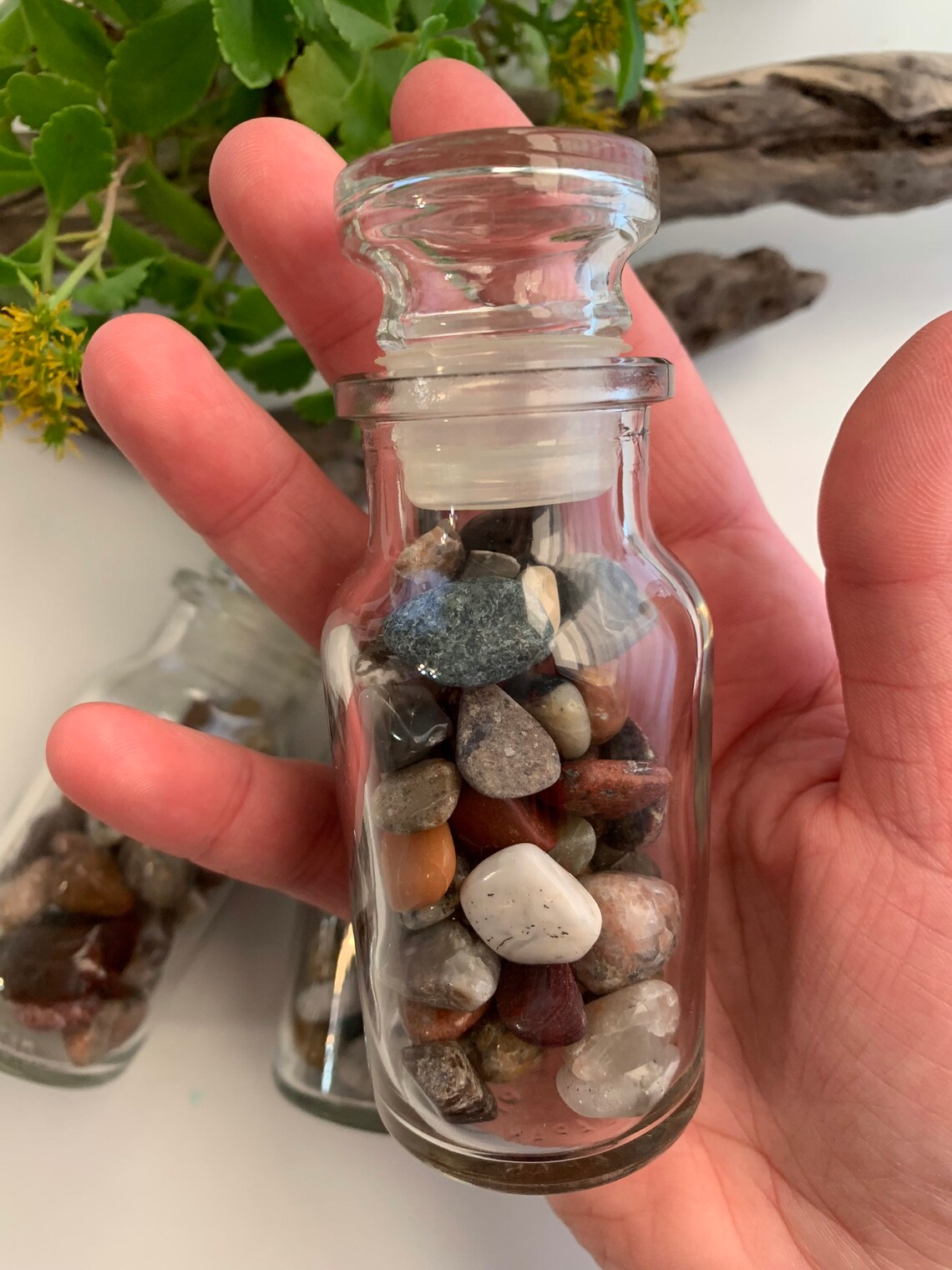 Glass Bottle With Stones Gemstone Bottle River Rocks Small Etsy