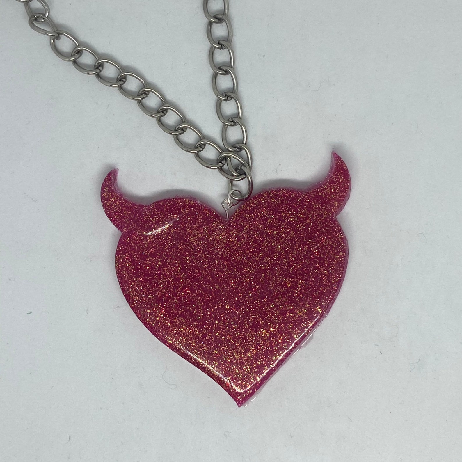 Pink Heart Devil Necklace Etsy