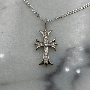 White Sapphire Cross Pendant Necklace in 925 Sterling Silver Handmade ...