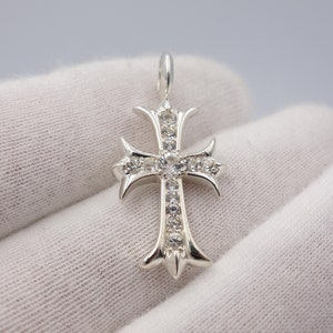 White Sapphire Cross Pendant Necklace in 925 Sterling Silver Handmade | gifts for men women | Diamond pendants Chrome jewelry