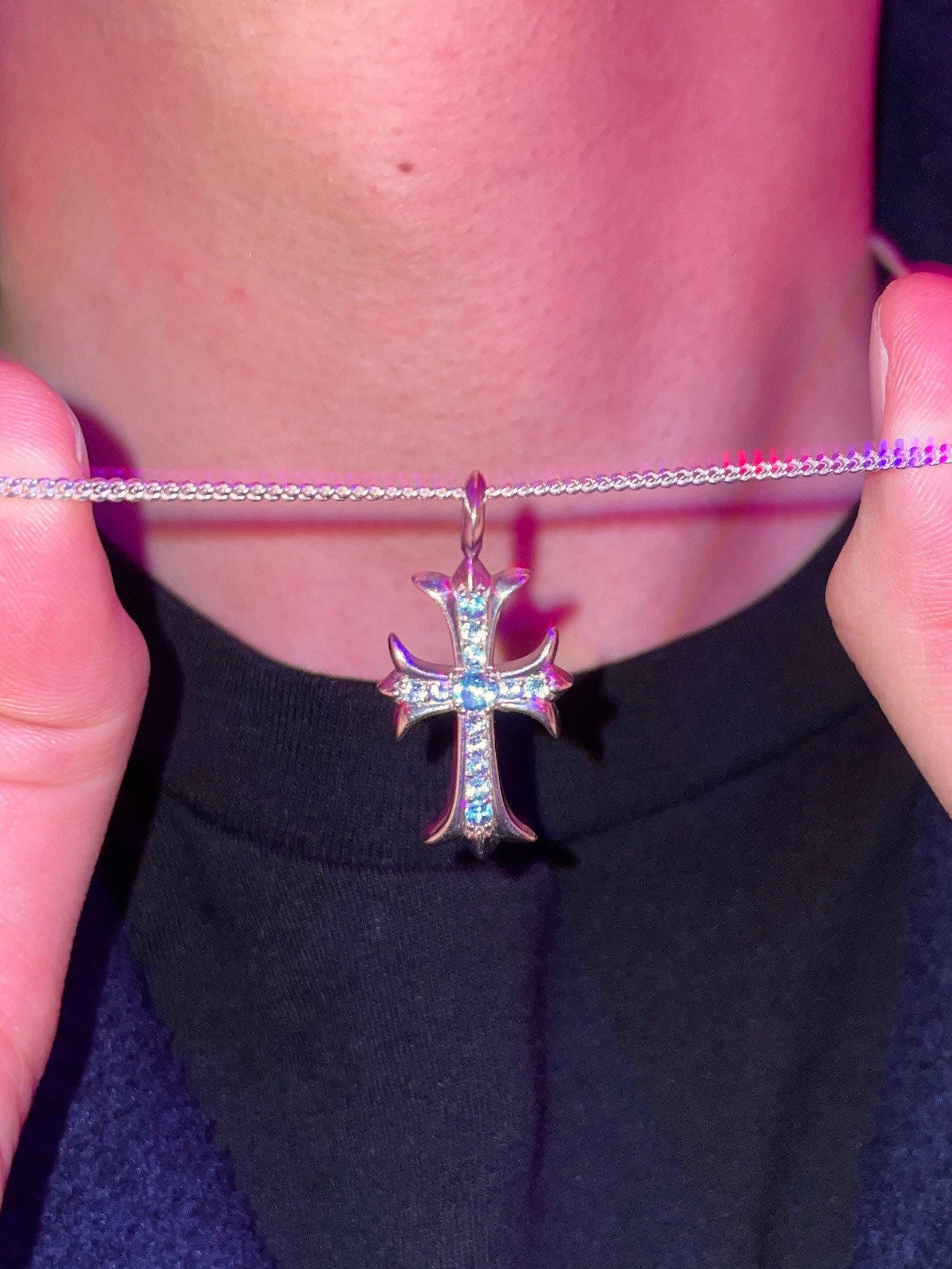 Chrome Hearts Blue Topaz Cross Pendant 
