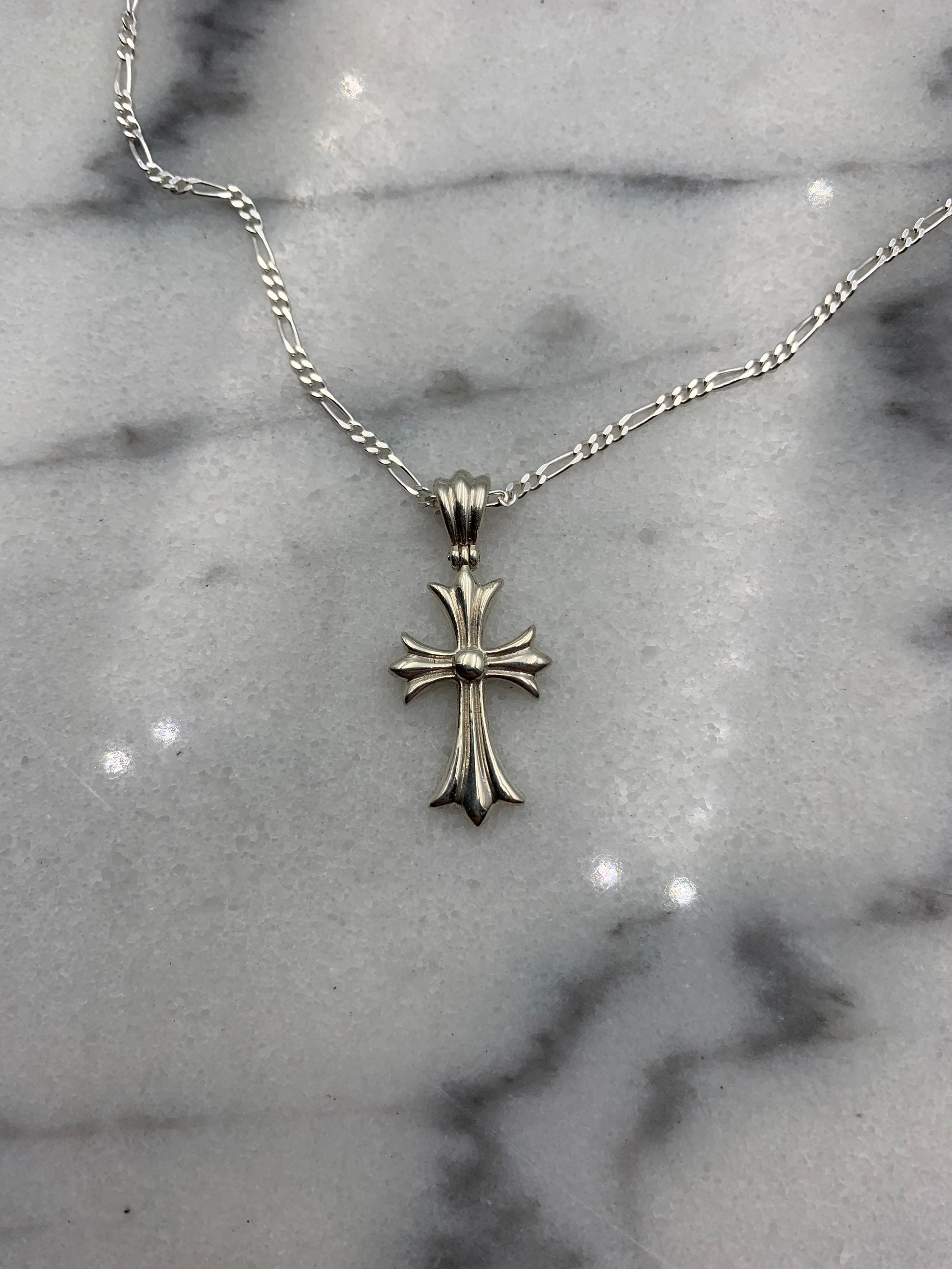 Chrome Hearts Inspired Cross Necklace Pendant Chain In Silver Etsy