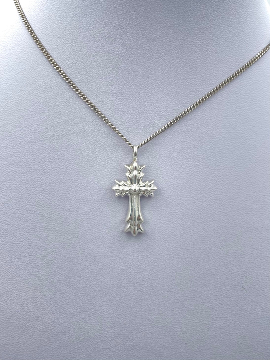 Silver Double Cross Pendant Necklace Chrome Cross Chains Etsy
