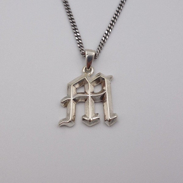 M Letter Charm Necklace Cross Gothic Pendant Chain in solid 925 Sterling Silver | gifts for Men Women Unisex | Handmade chrome jewelry