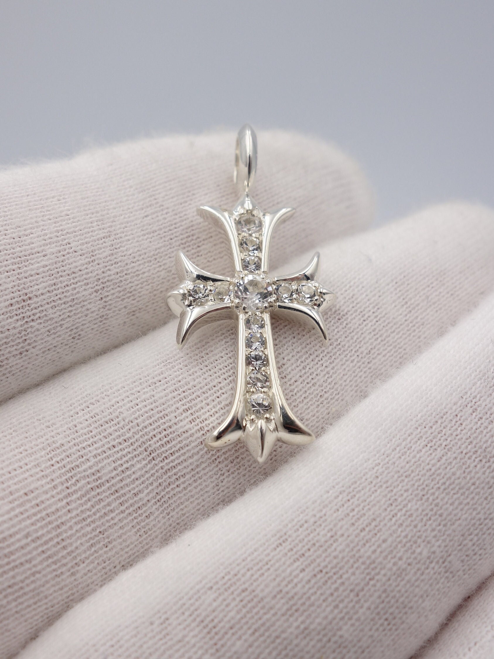 White Sapphire Cross Pendant Necklace in 925 Sterling Silver