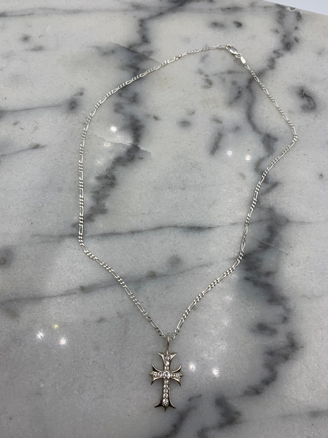 Chrome Hearts Inspired Cross Pendant in Silver with White Etsy