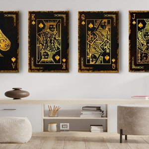 Golden Playing Cards Pictures - Ace King Queen and Jack / Texas Holdem Poker - High quality wall art