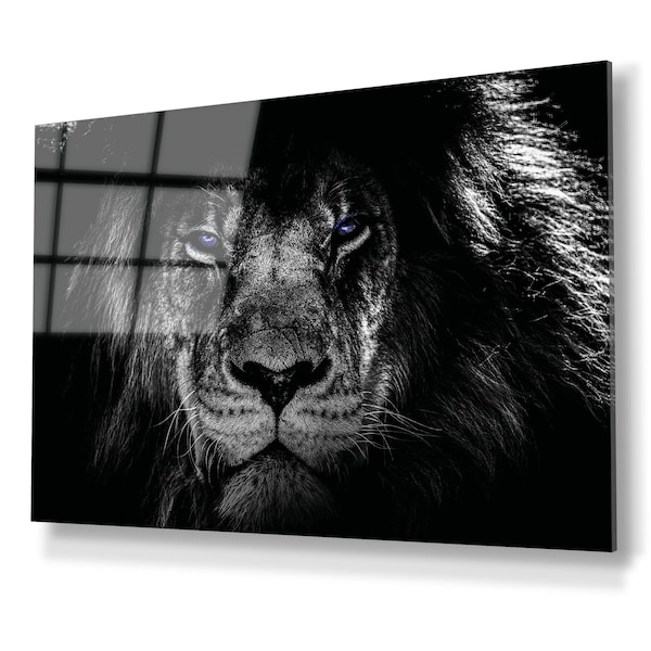 Lion Picture-blue eyes / Acrylic glass (glass effect) / Canvas - Lion King Motivational Poster - High quality art print