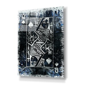 Canvas Checkers Playing Cards Picture Silver Silver Blue Look for Playroom Casino or Living Room - High Quality Wall Art / Winter Edition