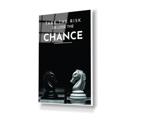 Schach Wandbild Take the Risk | Motivation Business Kunstdruck Minimalistisch | Schwarz Weiß Bürobild modern