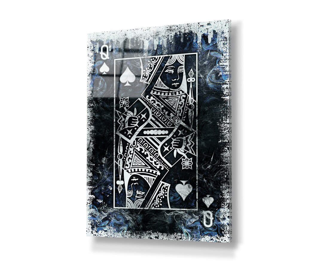 Canvas Queen Playing Cards Picture Silver-silver Blue Optics for Game ...