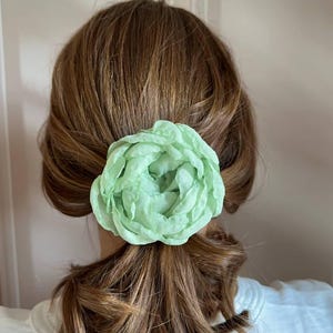Satin Peony Hair Clip Brooch: Olive Fabric Flower