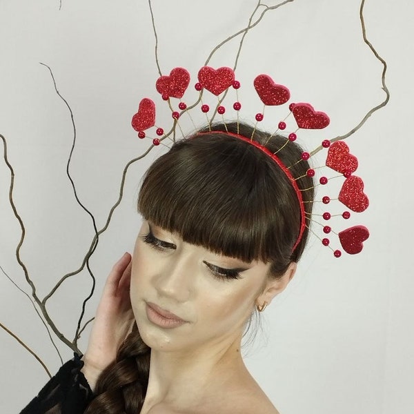 Red crown hearts headband valentines cupid valentine headband queen valentine gift tiara festival halloween