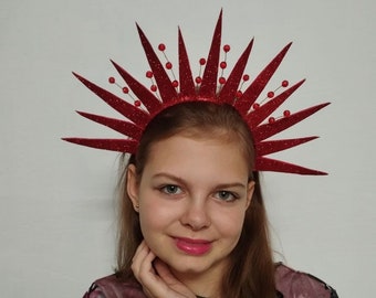 Red  crown  halo headband emerald gothic lolita headwear crown Christmas holiday costume festival