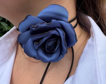 Blue Rose Choker - handmade neck jewelry, flower choker, gift for a girl, holiday accessory