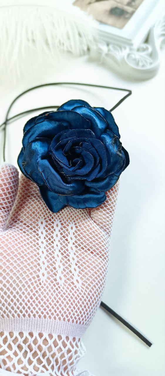 Blue Rose Choker: Handmade Satin Floral Necklace, Elegant Women's