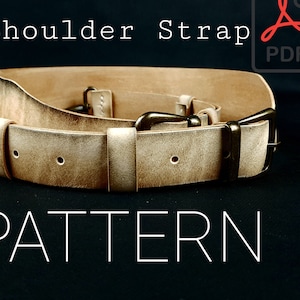 Puede incluir: Una correa de hombro de cuero marrón claro con dos hebillas metálicas. La correa está doblada por la mitad y el texto "Shoulder Strap" y "PATTERN" es visible. Un icono PDF rojo está en la esquina superior derecha.