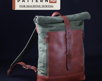 Waxed Canvas Backpack Pattern, Rolltop Backpack Sewing Pattern, Leather Bag Pattern, PDF Pattern for Machine Sewing