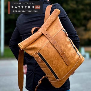 Leather Roll Top Backpack Pattern PDF | Hand Stitching Backpack Template | DIY Leather Backpack