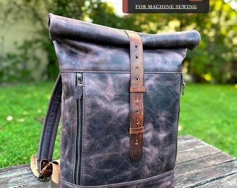 Leather Rolltop Backpack Pattern, Modern Bag PDF for Machine Sewing (Digital Download)