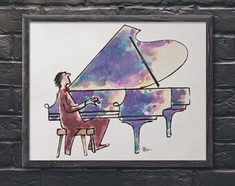 Abstract Grand Piano Wall Art, Impressionist Classical Piano, Impressionist Piano Art, Abstract Piano Player Print, Music Room Art