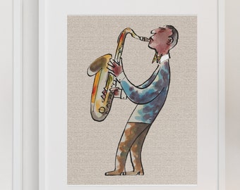 Jazz Sax Wall Art, Abstract Sax Print, Music Room Art