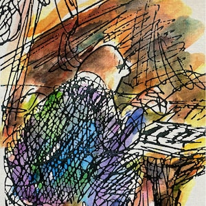Impressionist Jazz Piano, Impressionist Piano Player Art, Abstract Piano Wall Art