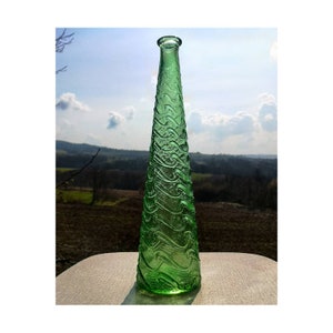 1960s Mid Century Modern Empoli Waves Bottle // Green Empoli Bottle