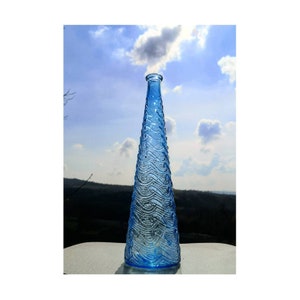1960s Mid Century Modern Empoli Waves Glass Bottle // Light Blue Empoli Bottle