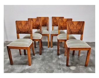 Set of Six Art Deco Dining Chairs // Walnut Roots Veneer Dining Chairs // Made in Austria in 1930s