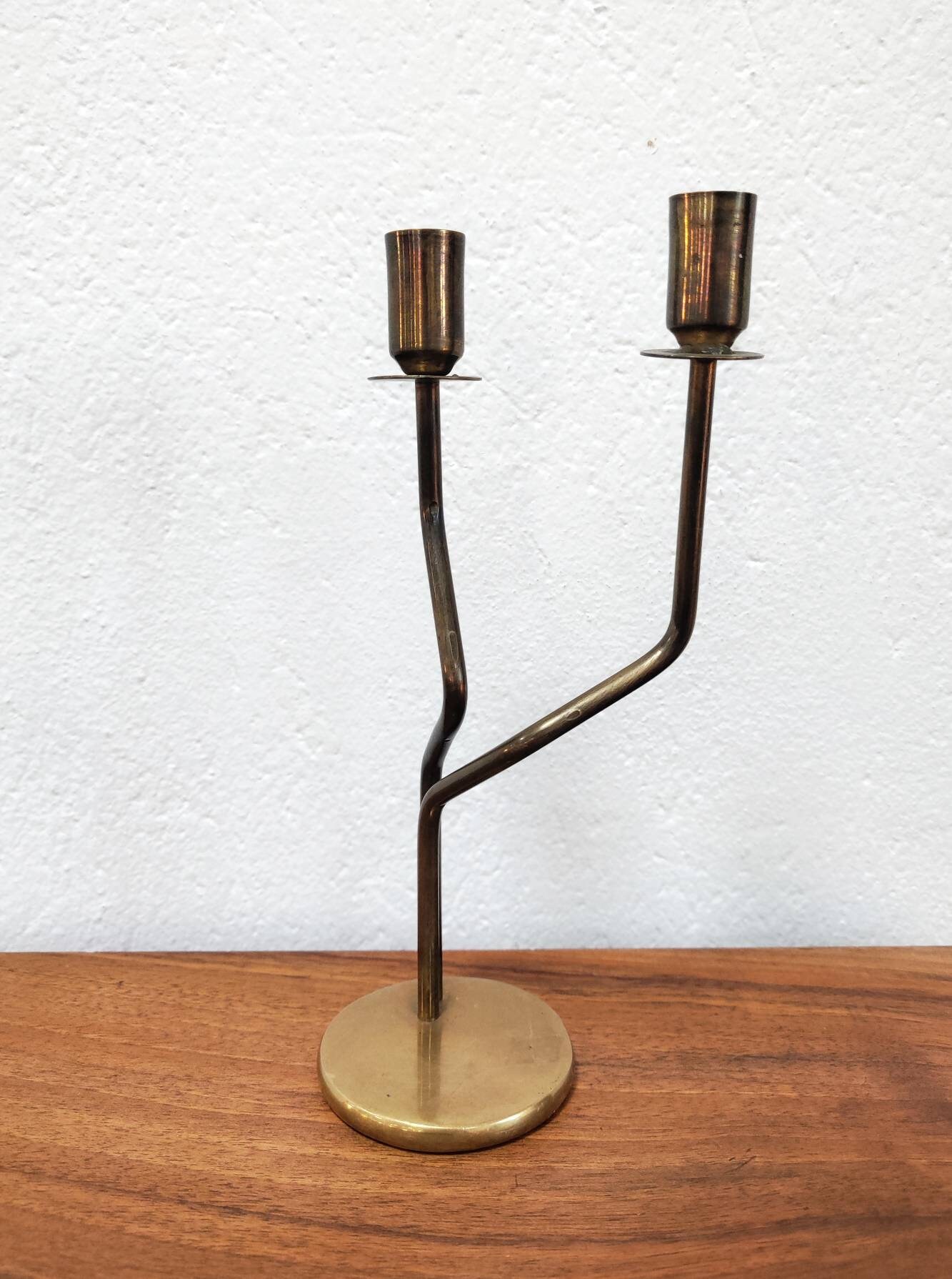 Set of 2 Mid Century Modern Candlestick Holders // Brass Candlestick