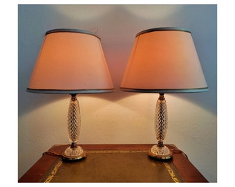 Gilt Bronze and Crystal Bedside Lamps // Diamond Point Crystal Lamps // Hollywood Regency Lamps // Made in Italy in 1950s