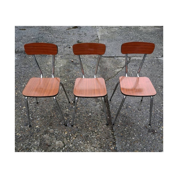 Set of 3 Vintage Mid Century Modern Tubular Chrome Dining Chairs // Vintage Formica Chairs // Made in Yugoslavia, 1960s