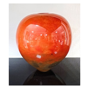 Rare Murano Glass Vase done in Dark Orange Marble-Like Glass // Stunning Murano Glass Vase // Made in Italy in 1950s