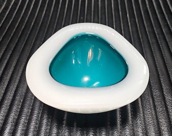 Very Rare Ashtray by Archimede Seguso in Opaline and Turquoise Murano Glass // Made in Italy in 1950s
