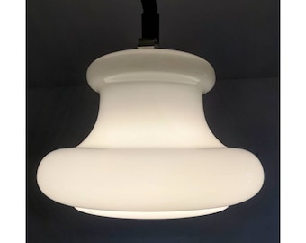 1970s Space Age White Opaline Glass hanging lamp // Mid Century Modern Glass Pendant Light // Made in Yugoslavia