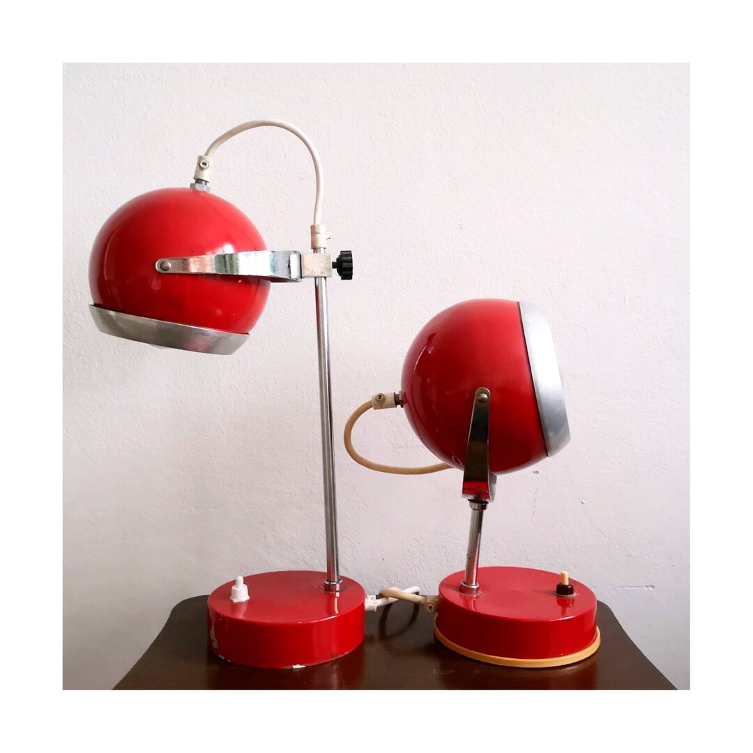 Pair of Space Age Eyeball Table Lamps // Red Eyeball Lamps // Etsy