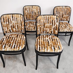 Set of 4 Black Bentwood Dining Armchairs designed by Josef Hoffmann for Mundus, Model Prague / Made in Yugoslavia in 1960s