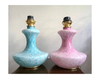 1 of 2 Mid Century Modern Mottled Murano Glass Lamps // Pink and Blue Murano Glass Table Lamps // Pair of Vintage Lamps // Made in Italy