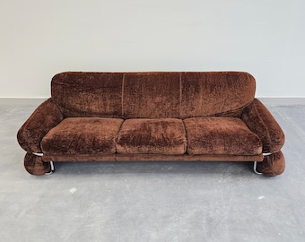 Original Fabric Gianfranco Frattini Style 3-Seater Sofa with Tubular Frame // Made in Italy in 1970s